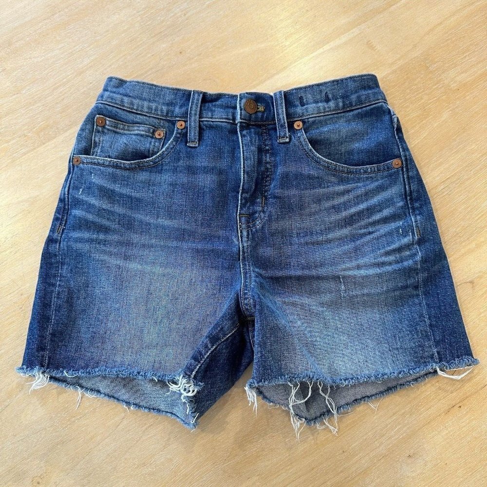 Madewell Womens High-Rise Medium Wash Blue Denim‎ Raw Hem Shorts Size 25